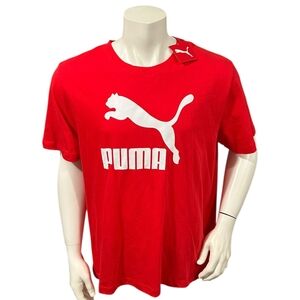 Puma Men’s Athletic T-Shirt Red White Logo Short Sleeve XL New
